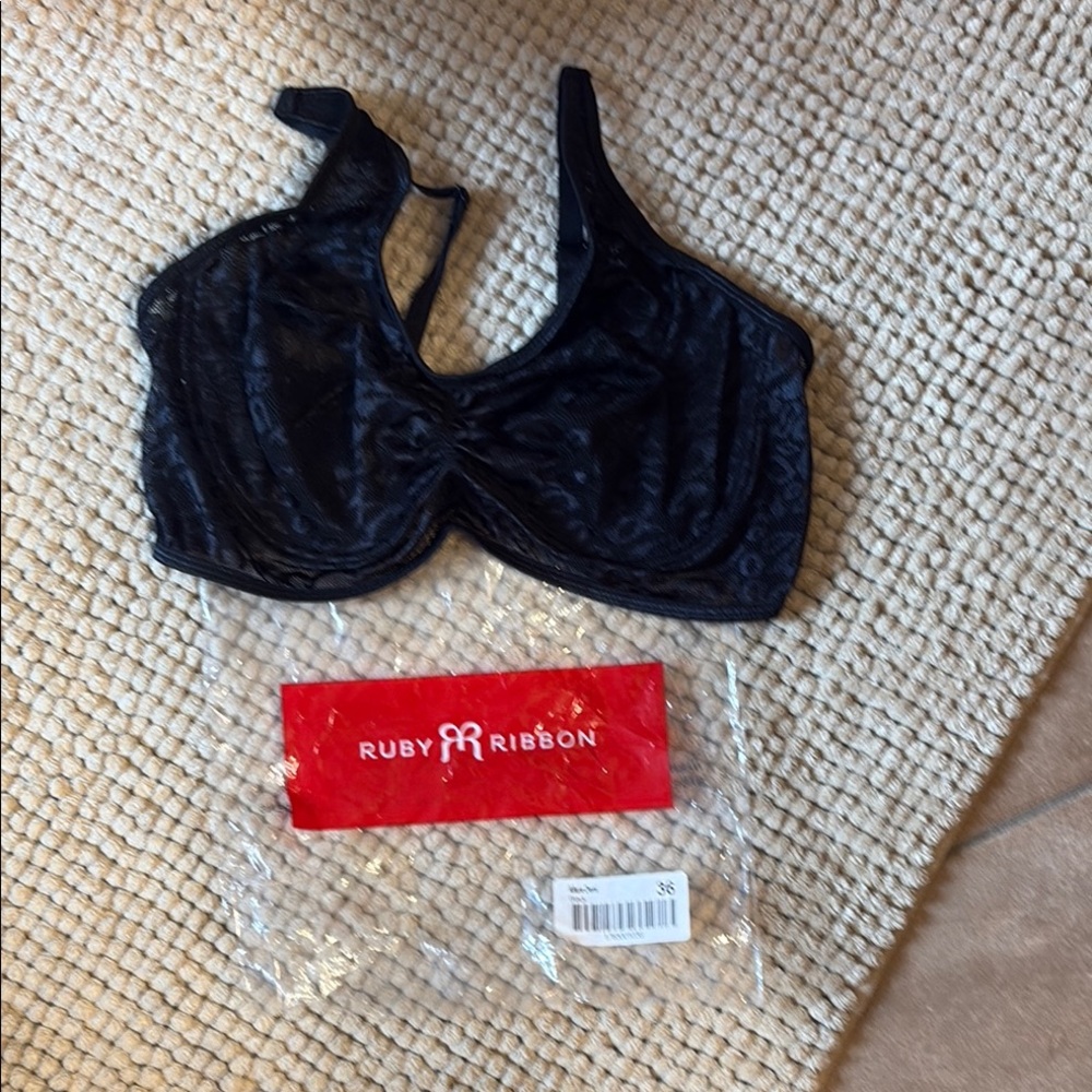 Ruby Ribbon Black Lace Bra